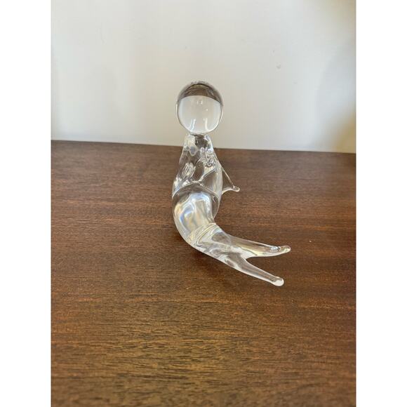 Seal with Ball Paperweight Figurine Murano Italy Clear Glass Circus Ocean - Picture 2 of 13